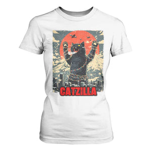 Catzilla Christmas T Shirt For Women Japanese Cat Lover Kitty TS14 White Print Your Wear