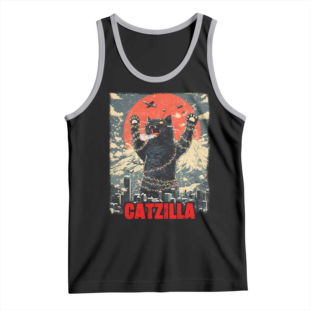 Catzilla Christmas Tank Top Japanese Cat Lover Kitty TS14 Black Athletic Heather Print Your Wear