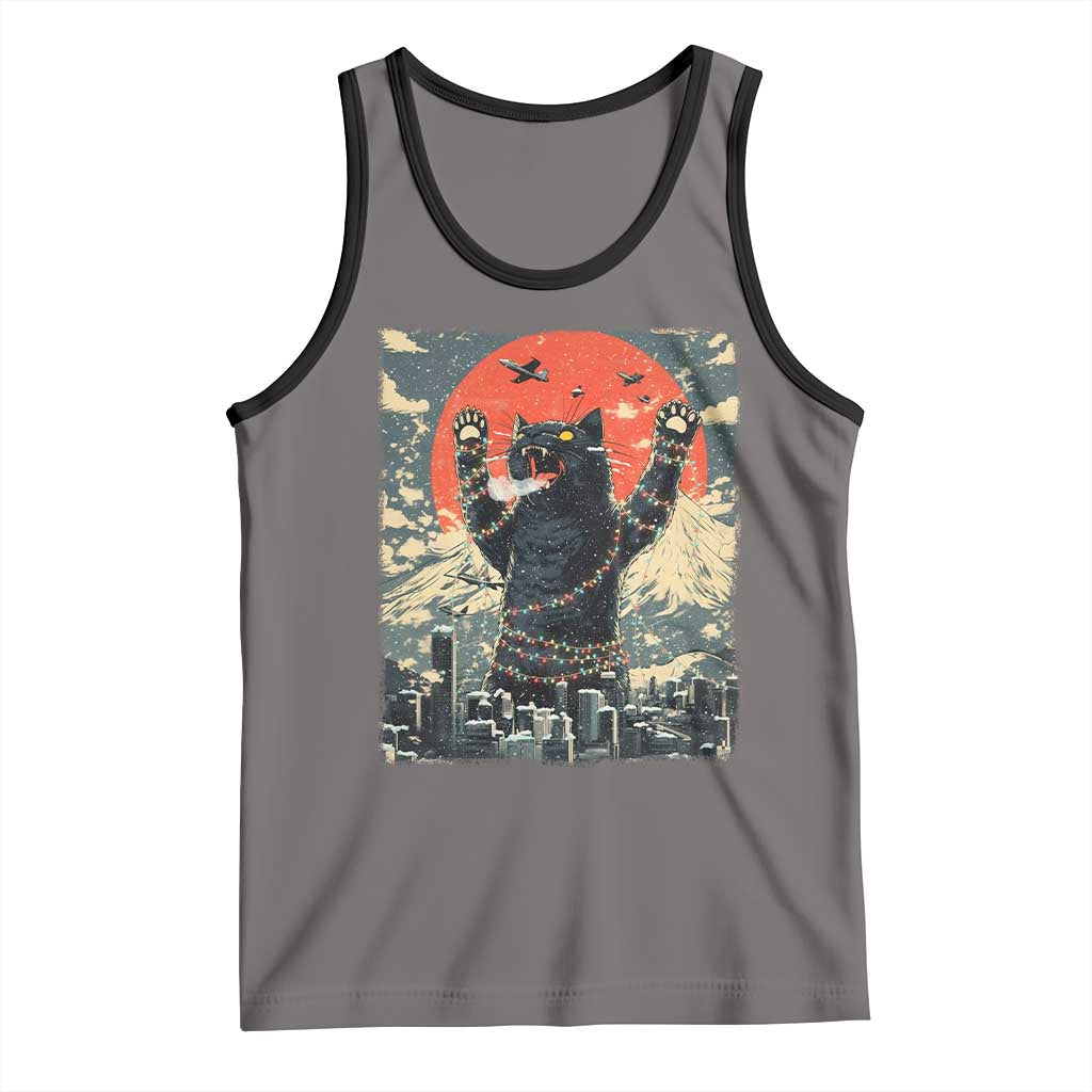 Japanese Cat Christmas Tank Top Funny Kitten Kitty Cat Lover TS14 Deep Heather Black Print Your Wear