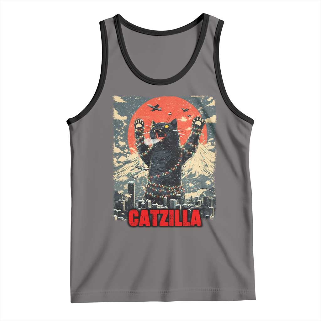 Catzilla Christmas Tank Top Japanese Cat Lover Kitty TS14 Deep Heather Black Print Your Wear