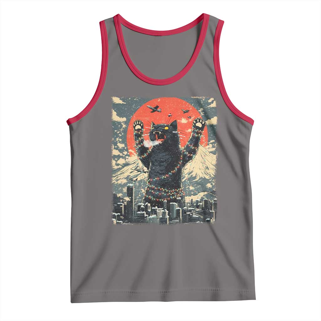 Japanese Cat Christmas Tank Top Funny Kitten Kitty Cat Lover TS14 Deep Heather Red Print Your Wear