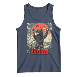 Catzilla Christmas Tank Top Japanese Cat Lover Kitty TS14 Navy Print Your Wear