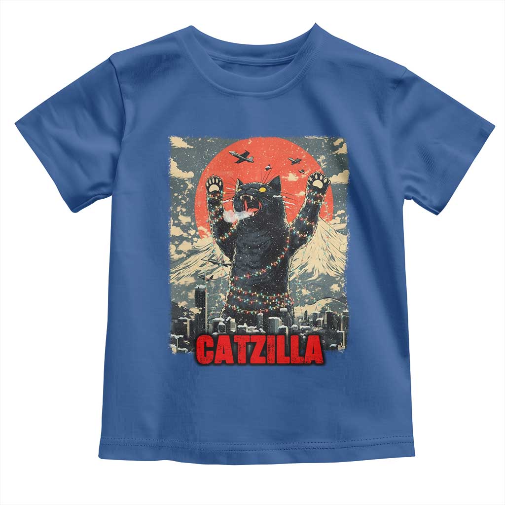 Catzilla Christmas Toddler T Shirt Japanese Cat Lover Kitty TS14 Royal Blue Print Your Wear