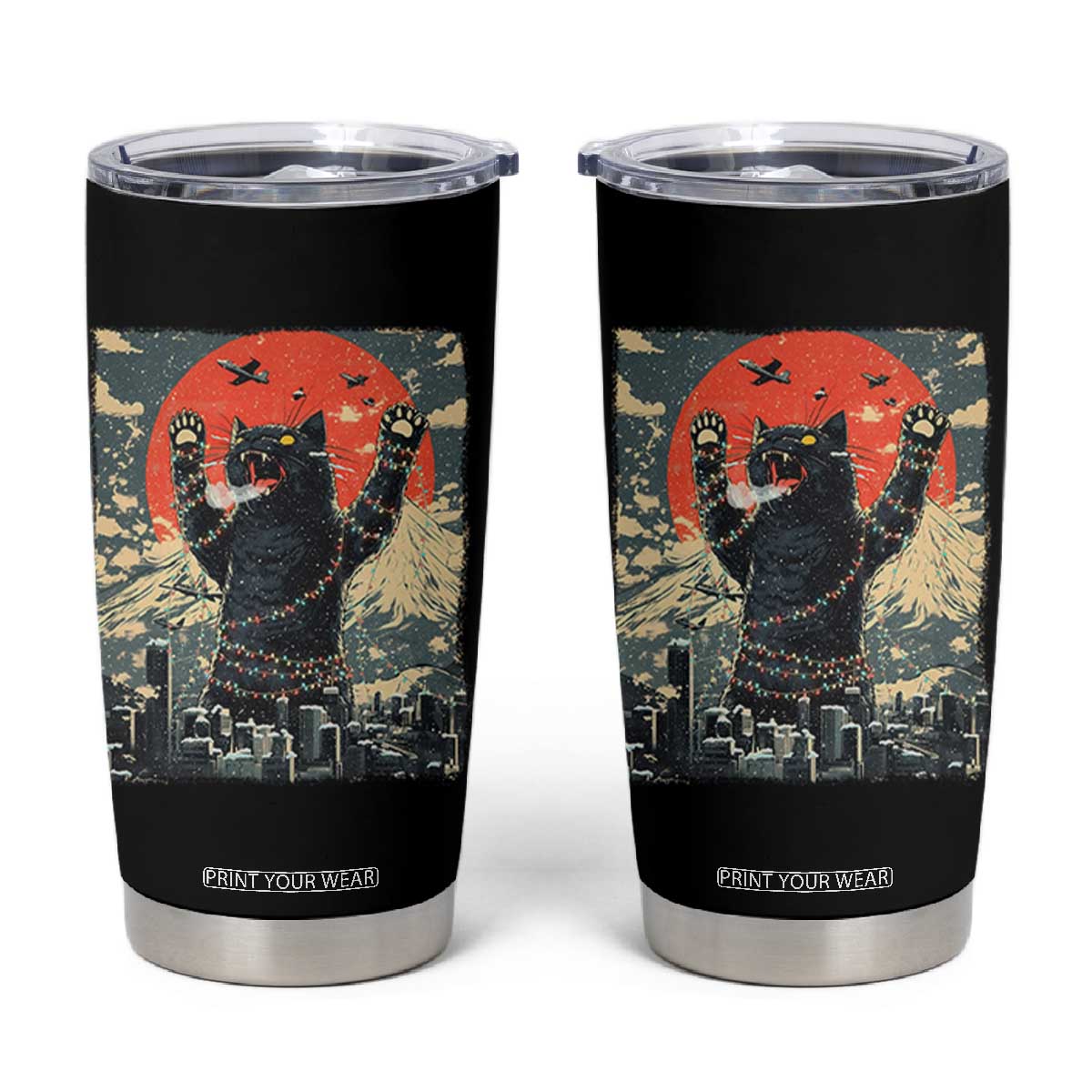 Japanese Cat Christmas Tumbler Cup Funny Kitten Kitty Cat Lover TS14 Black Print Your Wear