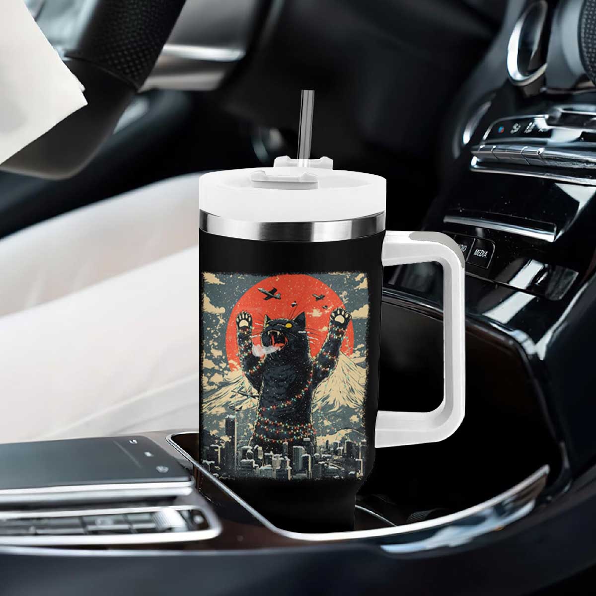 Japanese Cat Christmas Tumbler With Handle Funny Kitten Kitty Cat Lover TS14 Print Your Wear