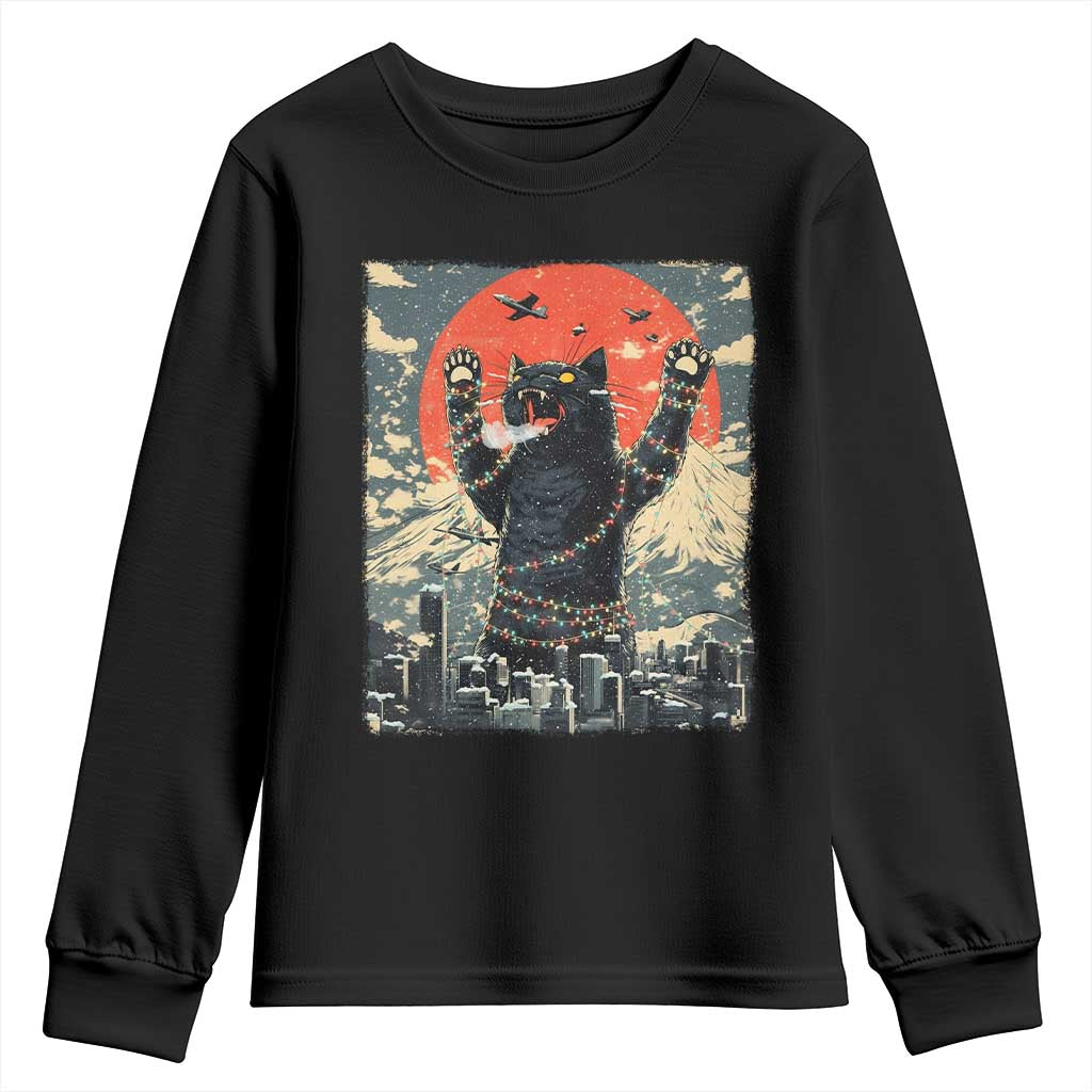 Japanese Cat Christmas Youth Sweatshirt Funny Kitten Kitty Cat Lover TS14 Black Print Your Wear
