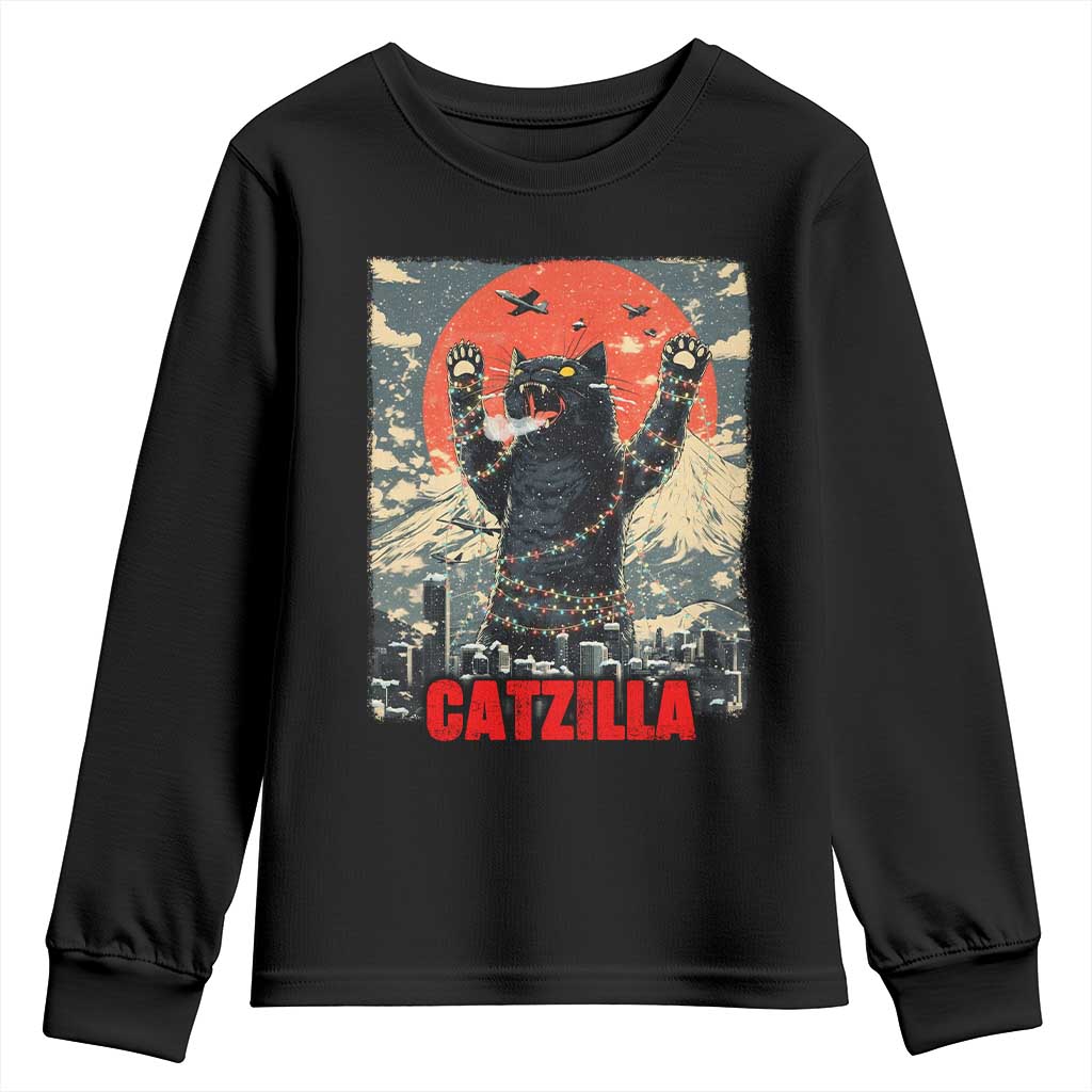 Catzilla Christmas Youth Sweatshirt Japanese Cat Lover Kitty TS14 Black Print Your Wear