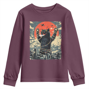 Japanese Cat Christmas Youth Sweatshirt Funny Kitten Kitty Cat Lover TS14 Maroon Print Your Wear
