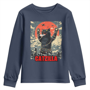 Catzilla Christmas Youth Sweatshirt Japanese Cat Lover Kitty TS14 Navy Print Your Wear