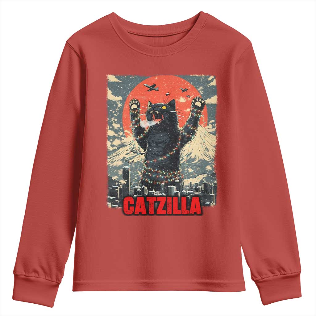 Catzilla Christmas Youth Sweatshirt Japanese Cat Lover Kitty TS14 Red Print Your Wear