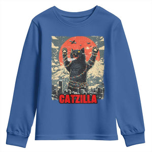 Catzilla Christmas Youth Sweatshirt Japanese Cat Lover Kitty TS14 Royal Blue Print Your Wear