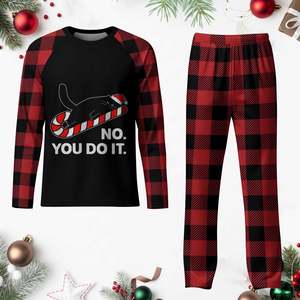 Funny Lazy Cat Christmas Plaid Pajama Set No You Do It TS14 Buffalo Plaid Print Your Wear