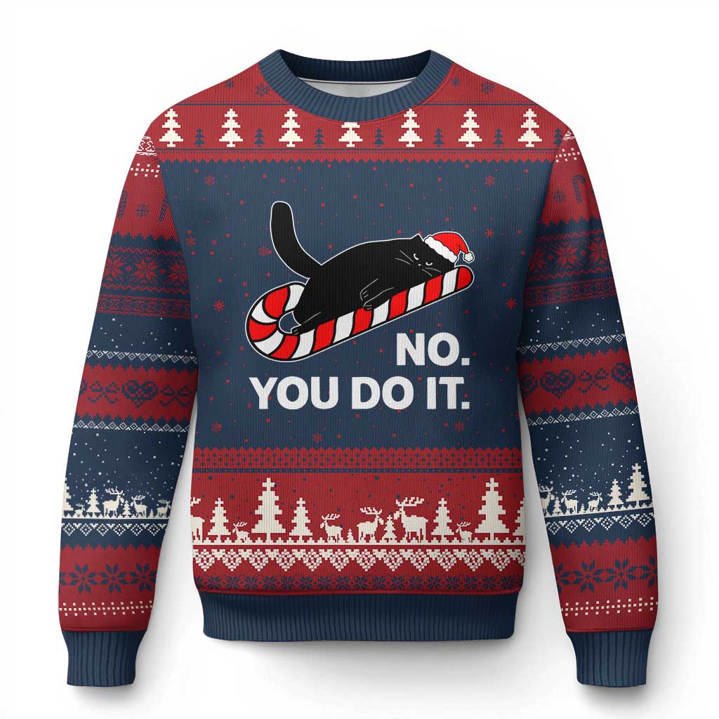 Funny Lazy Cat Xmas Ugly Christmas Sweater No You Do It TS14 Navy Red Print Your Wear