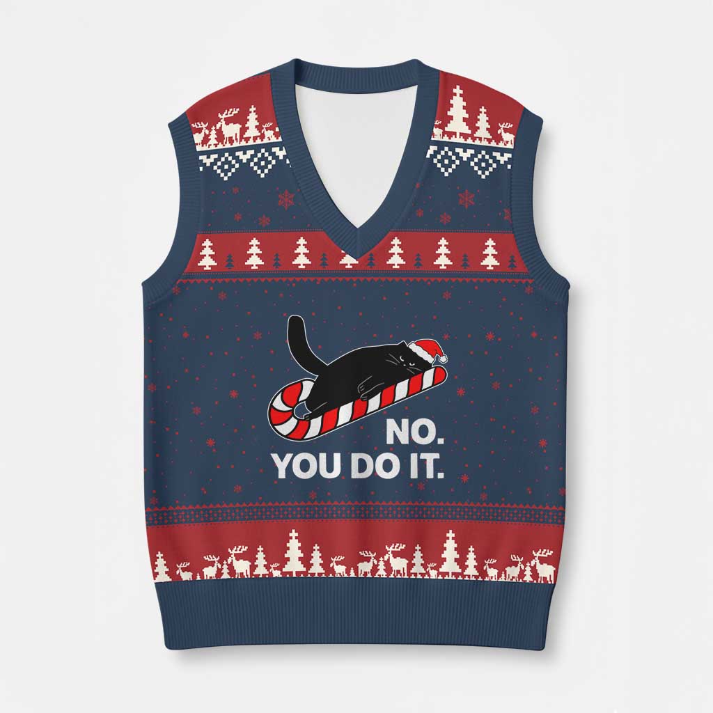 Funny Lazy Cat Xmas V-Neck Knit Sweater Vest No You Do It TS14 Navy Red Print Your Wear