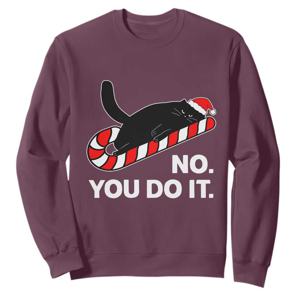 Funny Lazy Cat Christmas Sweatshirt No You Do It TS14 Maroon Print Your Wear