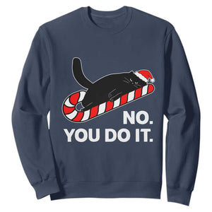 Funny Lazy Cat Christmas Sweatshirt No You Do It TS14 Navy Print Your Wear
