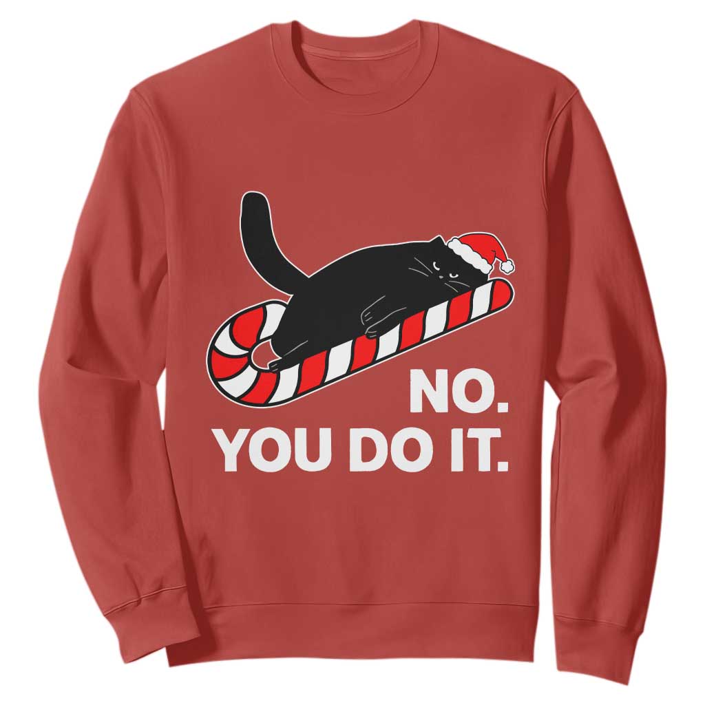 Funny Lazy Cat Christmas Sweatshirt No You Do It TS14 Red Print Your Wear