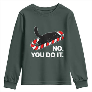 Funny Lazy Cat Christmas Youth Sweatshirt No You Do It TS14 Dark Forest Green Print Your Wear