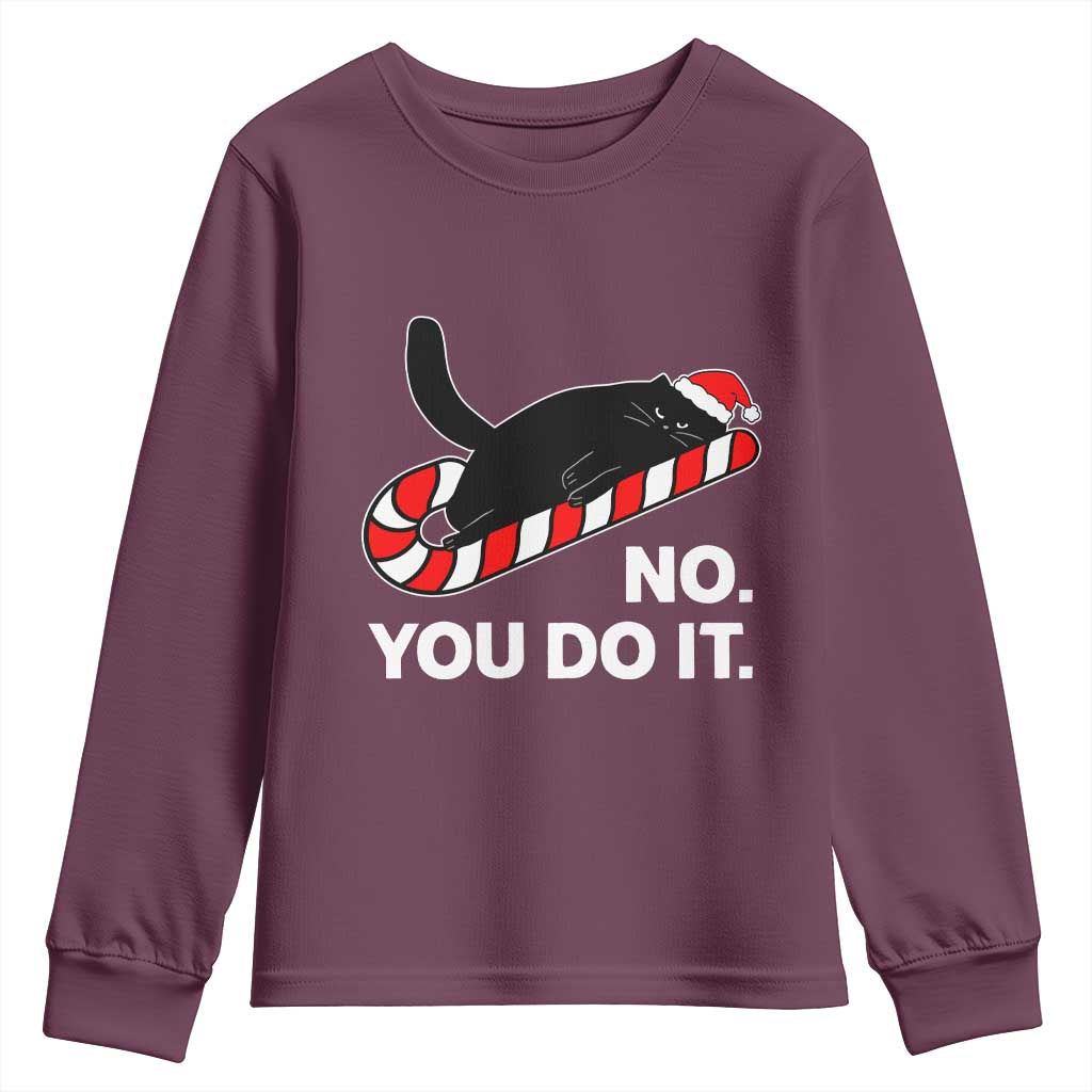 Funny Lazy Cat Christmas Youth Sweatshirt No You Do It TS14 Maroon Print Your Wear