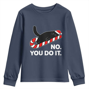 Funny Lazy Cat Christmas Youth Sweatshirt No You Do It TS14 Navy Print Your Wear