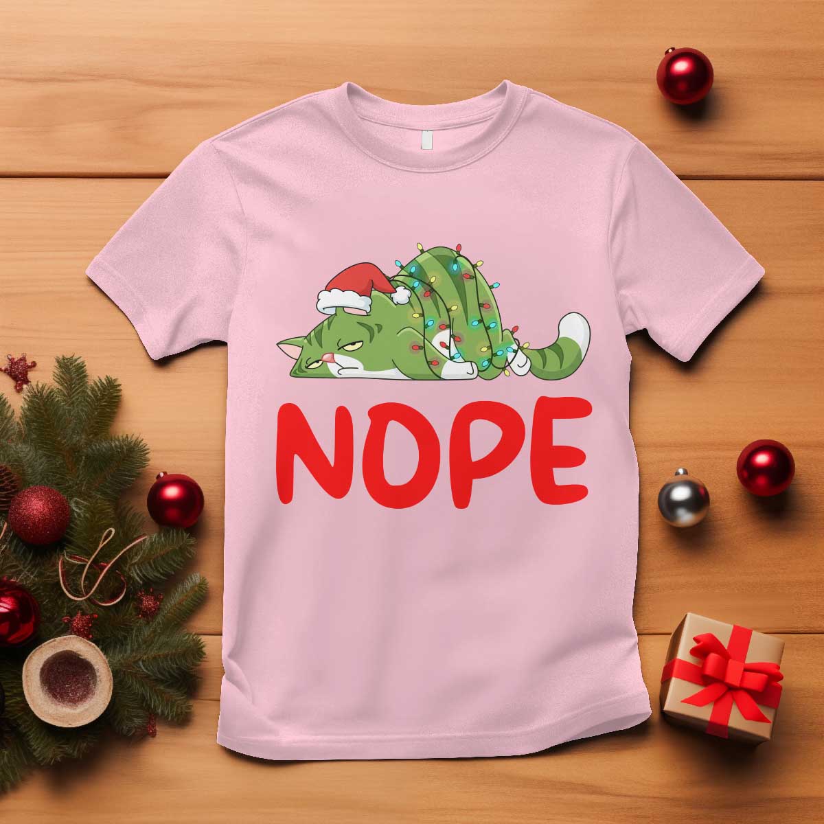 Funny Lazy Cat Christmas T Shirt Nope Not Today TS14 Light Pink Print Your Wear