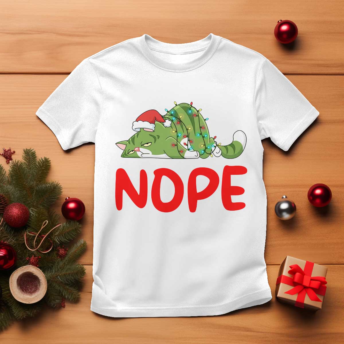 Funny Lazy Cat Christmas T Shirt Nope Not Today TS14 White Print Your Wear