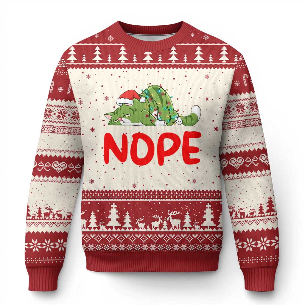 Funny Lazy Cat Xmas Ugly Christmas Sweater Nope Not Today TS14 Beige Red Print Your Wear
