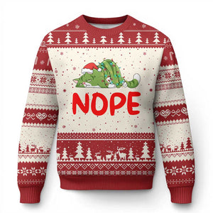 Funny Lazy Cat Xmas Ugly Christmas Sweater Nope Not Today TS14 Beige Red Print Your Wear