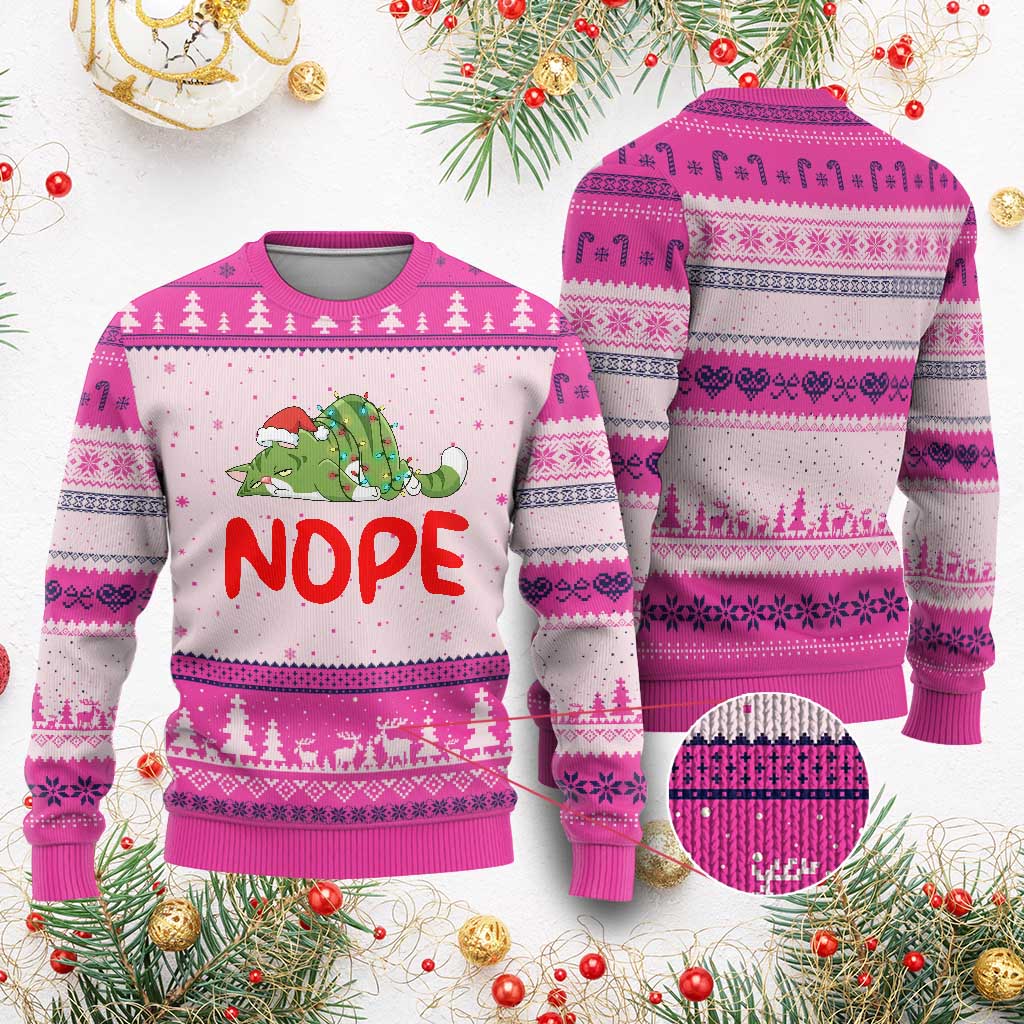 Funny Lazy Cat Xmas Ugly Christmas Sweater Nope Not Today TS14 Hot Pink Print Your Wear