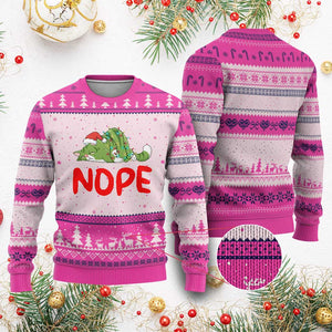 Funny Lazy Cat Xmas Ugly Christmas Sweater Nope Not Today TS14 Hot Pink Print Your Wear