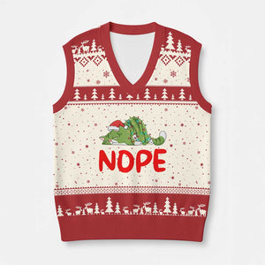 Funny Lazy Cat Xmas V-Neck Knit Sweater Vest Nope Not Today TS14 Beige Red Print Your Wear