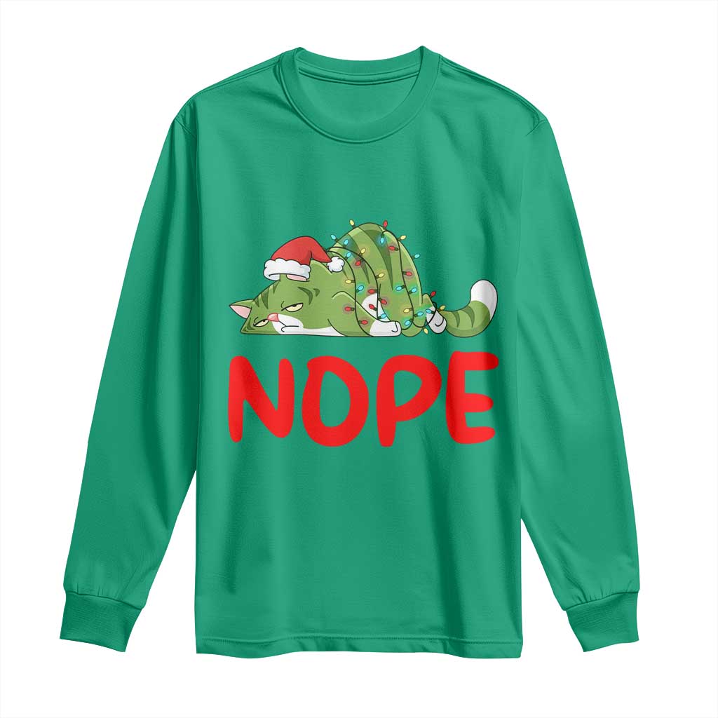 Funny Lazy Cat Christmas Long Sleeve Shirt Nope Not Today TS14 Irish Green Print Your Wear