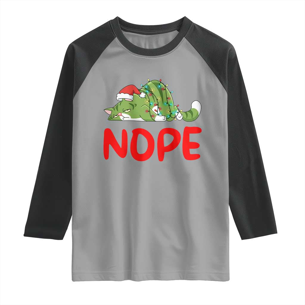 Funny Lazy Cat Christmas Raglan Shirt Nope Not Today TS14 Sport Gray Black Print Your Wear