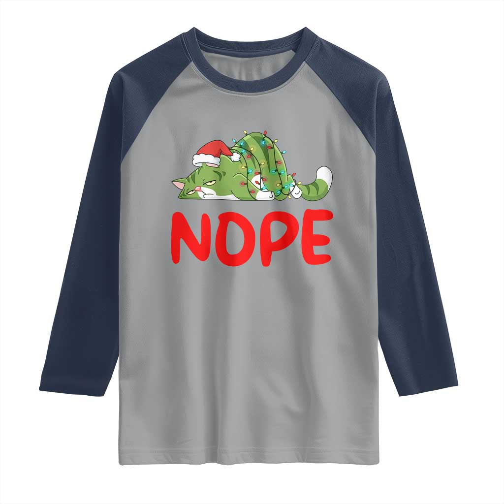 Funny Lazy Cat Christmas Raglan Shirt Nope Not Today TS14 Sport Gray Navy Print Your Wear