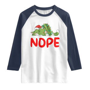 Funny Lazy Cat Christmas Raglan Shirt Nope Not Today TS14 White Navy Print Your Wear