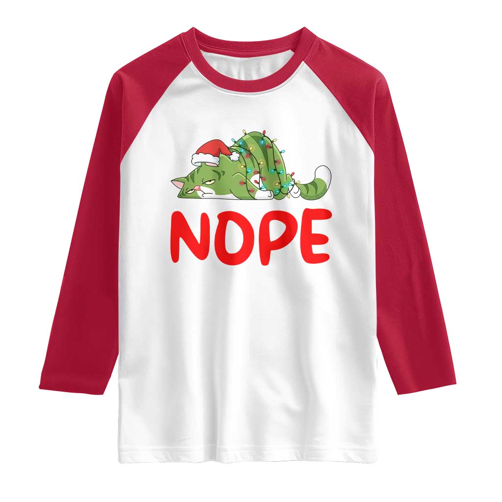 Funny Lazy Cat Christmas Raglan Shirt Nope Not Today TS14 White Red Print Your Wear