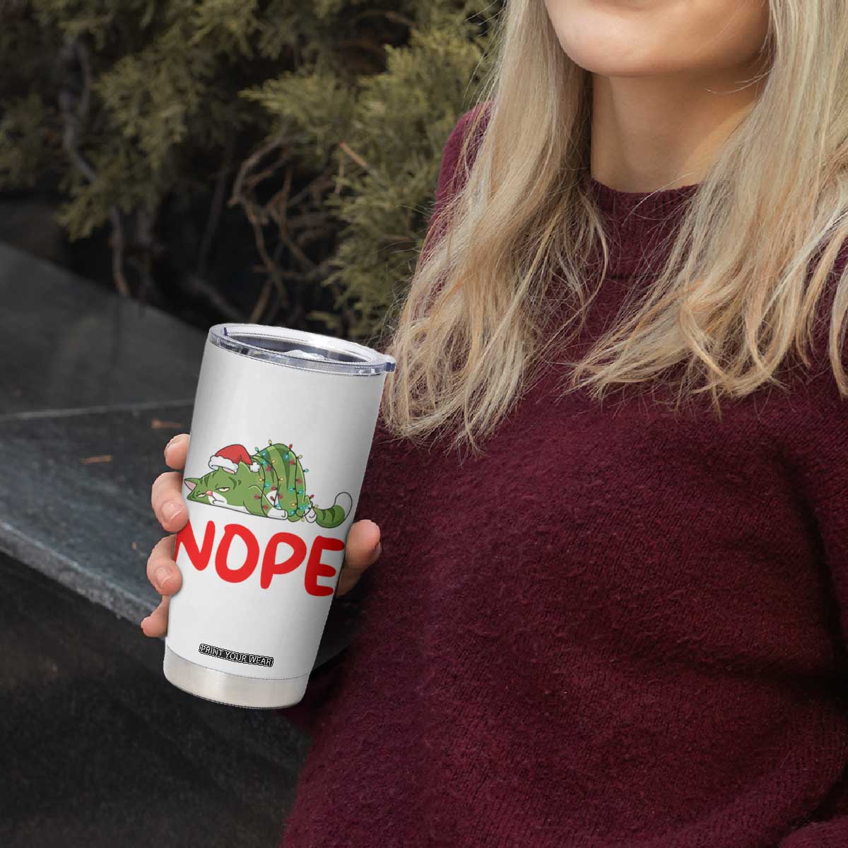 Funny Lazy Cat Christmas Tumbler Cup Nope Not Today TS14 Print Your Wear