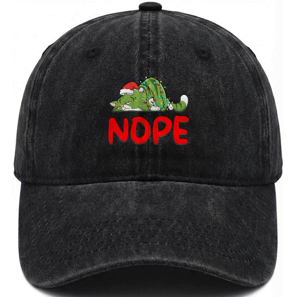Funny Lazy Cat Christmas Washed Cotton Baseball Cap Nope Not Today TS14 Washed Cap Universal Fit Black Print Your Wear
