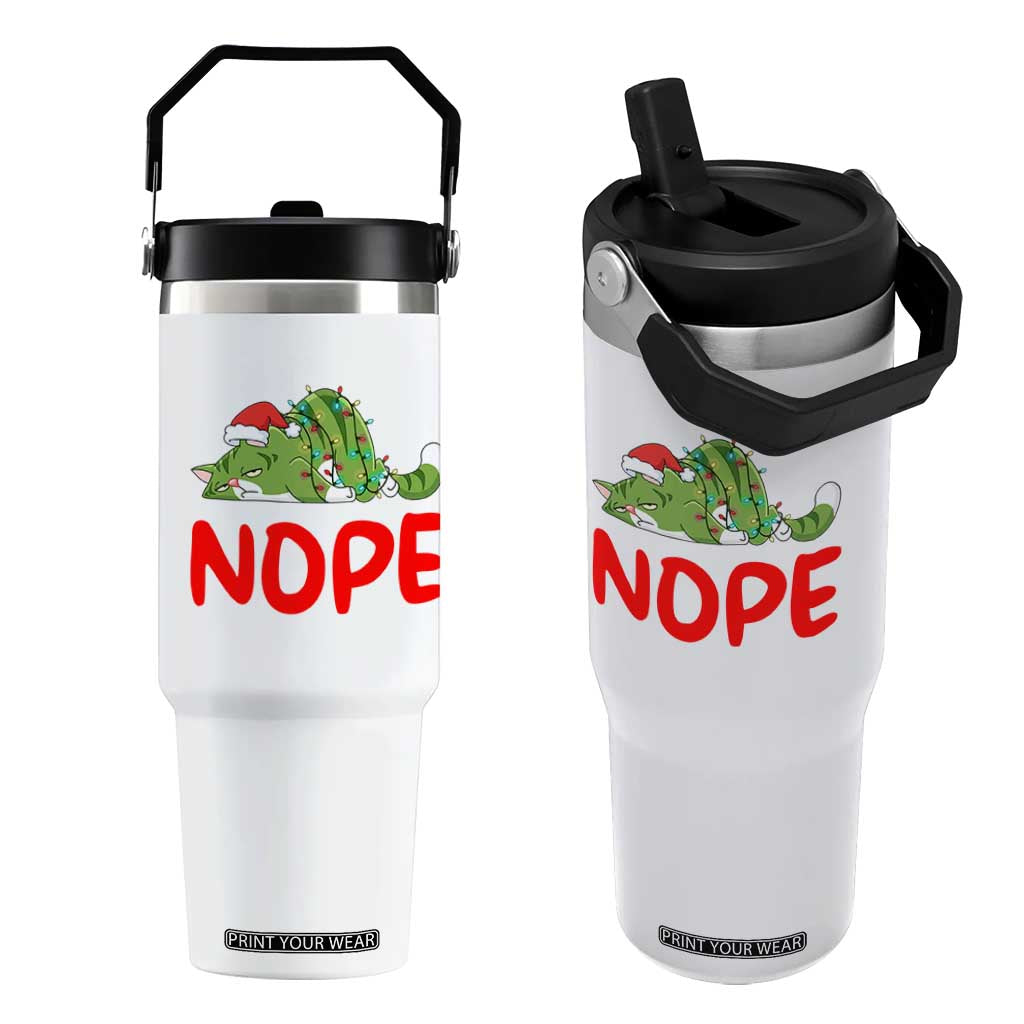 Funny Lazy Cat Christmas Flip Straw Tumbler Nope Not Today TS14 One Size: 30 oz White Print Your Wear