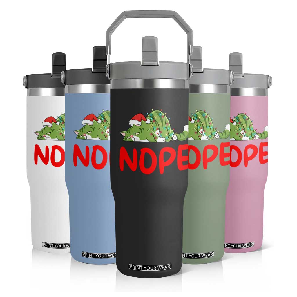 Funny Lazy Cat Christmas Flip Straw Tumbler Nope Not Today TS14 Print Your Wear