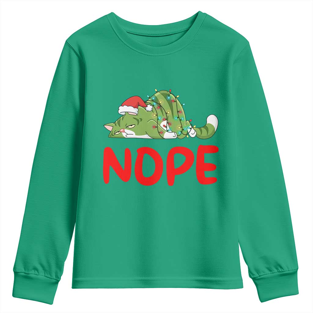 Funny Lazy Cat Christmas Youth Sweatshirt Nope Not Today TS14 Irish Green Print Your Wear