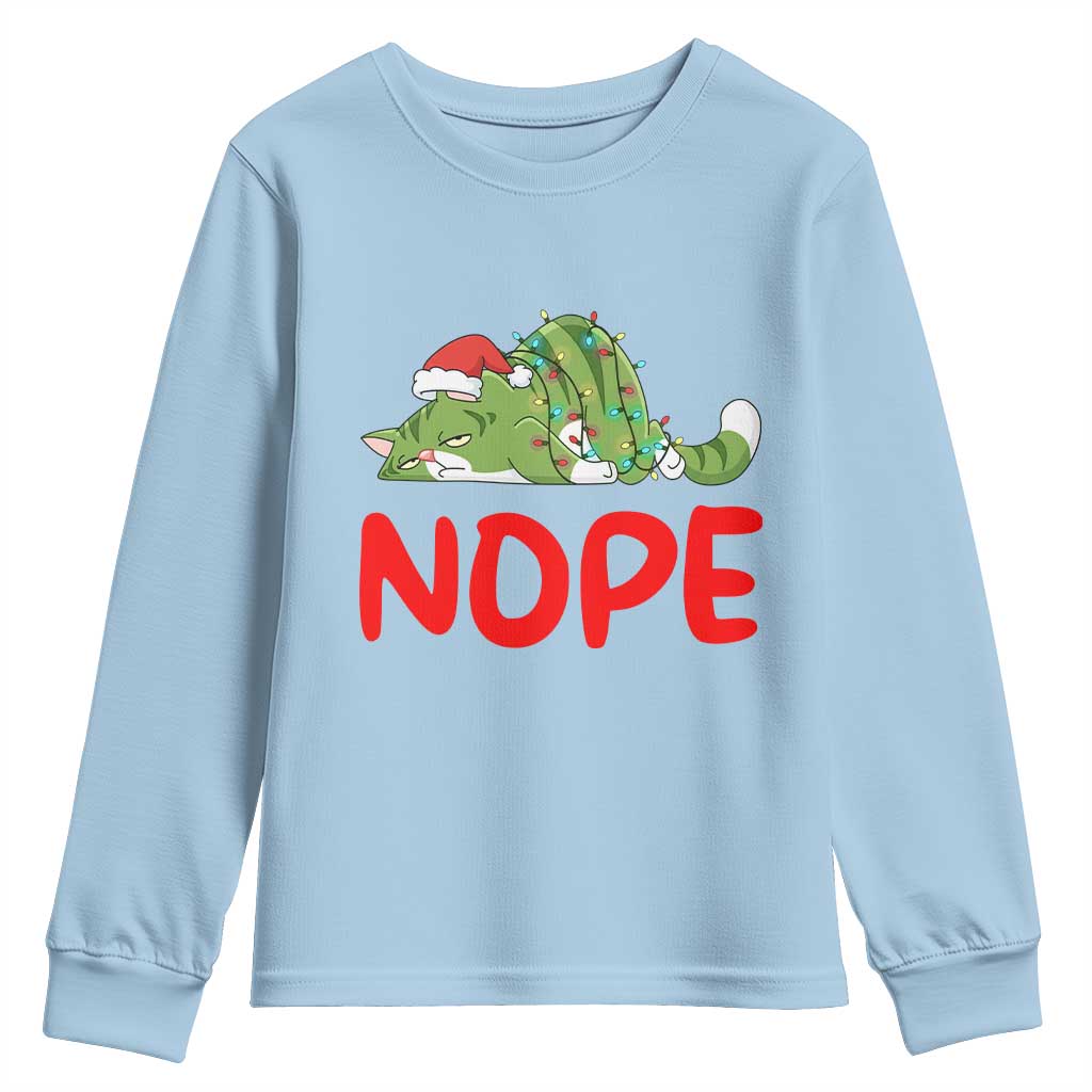 Funny Lazy Cat Christmas Youth Sweatshirt Nope Not Today TS14 Light Blue Print Your Wear