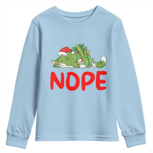 Funny Lazy Cat Christmas Youth Sweatshirt Nope Not Today TS14 Light Blue Print Your Wear