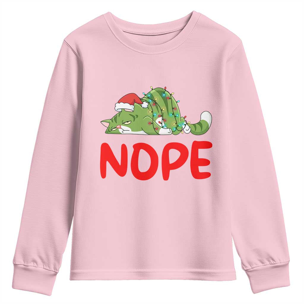 Funny Lazy Cat Christmas Youth Sweatshirt Nope Not Today TS14 Light Pink Print Your Wear
