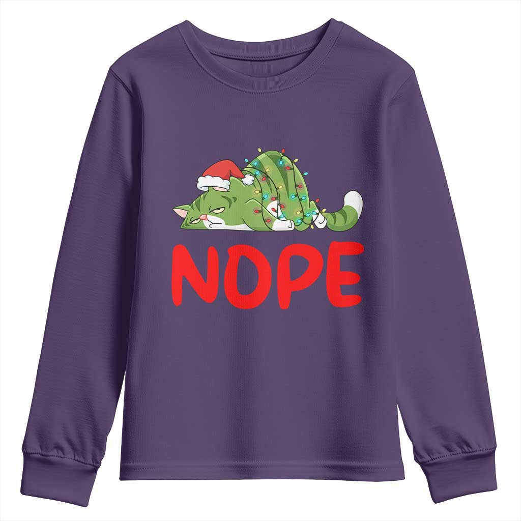 Funny Lazy Cat Christmas Youth Sweatshirt Nope Not Today TS14 Purple Print Your Wear
