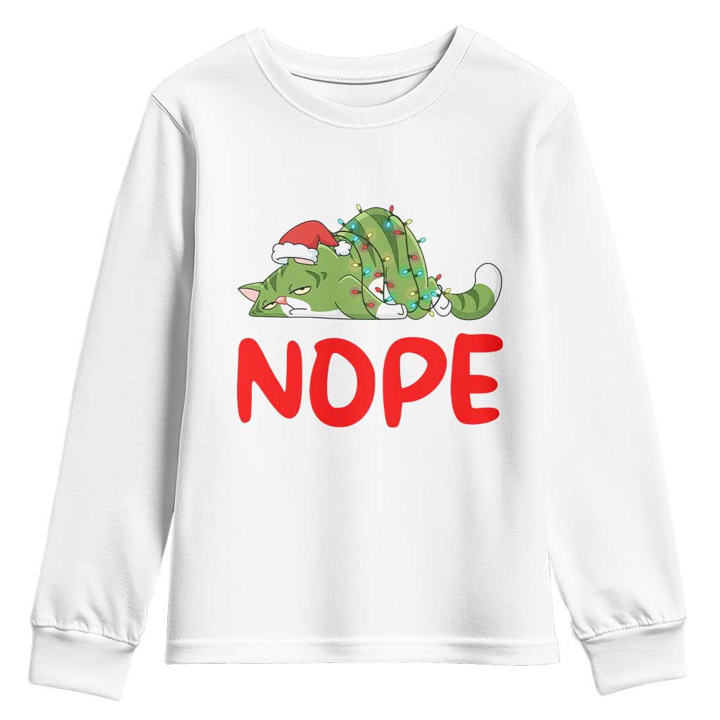 Funny Lazy Cat Christmas Youth Sweatshirt Nope Not Today TS14 White Print Your Wear