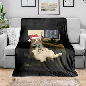 Funny Cat Christmas Throw Blanket Night Time Security Guard TS14 Print Your Wear
