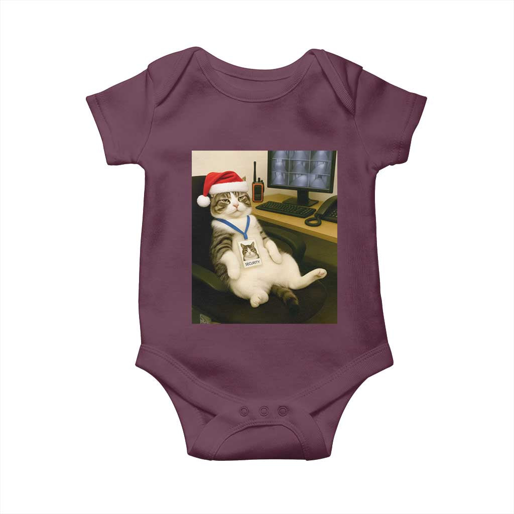 Funny Cat Christmas Baby Onesie Night Time Security Guard TS14 Maroon Print Your Wear