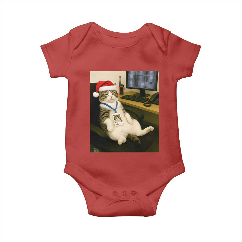 Funny Cat Christmas Baby Onesie Night Time Security Guard TS14 Red Print Your Wear
