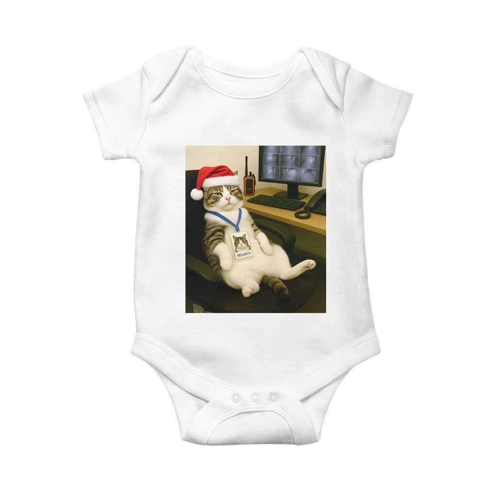 Funny Cat Christmas Baby Onesie Night Time Security Guard TS14 White Print Your Wear